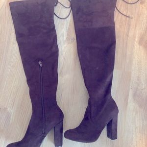 Dark Purple Thigh High Velvet Boots